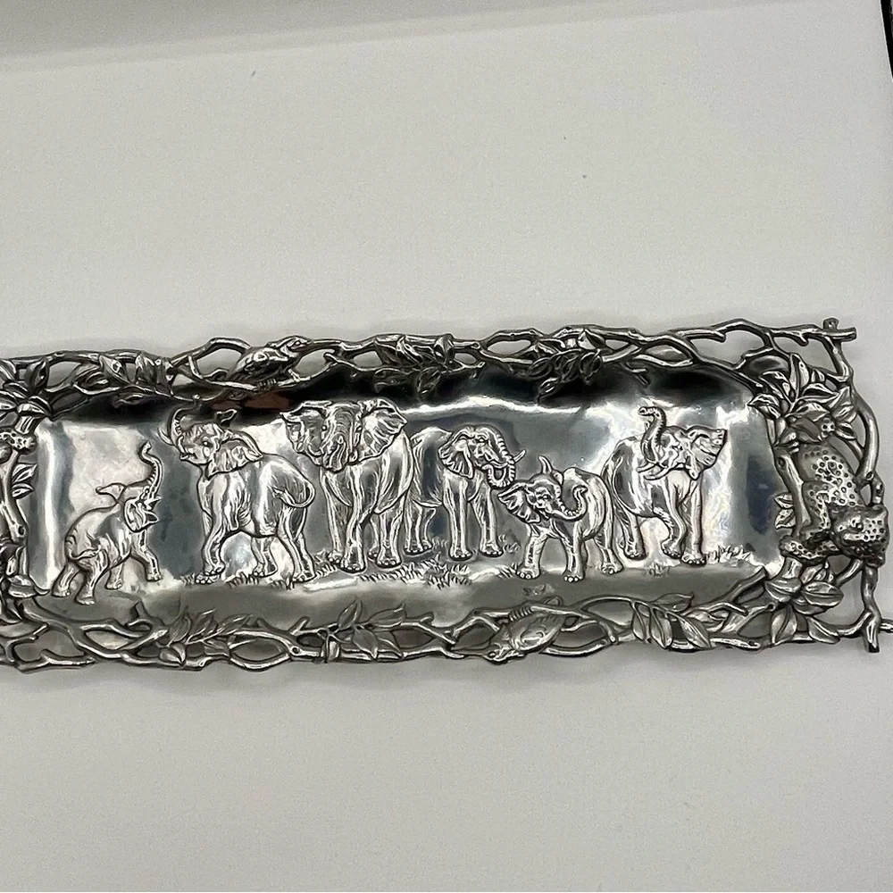 1997 Arthur Court Aluminum Jaguar , Elephant, Bird Tray 7/19 Inch